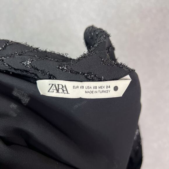 Zara Black Metallic Long Sleeve Shirt Midi Dress Size XS - Picture 8 of 9